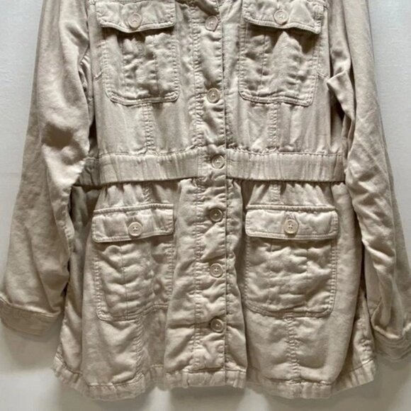 Torrid Utility Shacket Women's 00 Beige Tan Button Front Cinched Waist EUC - Picture 3 of 11